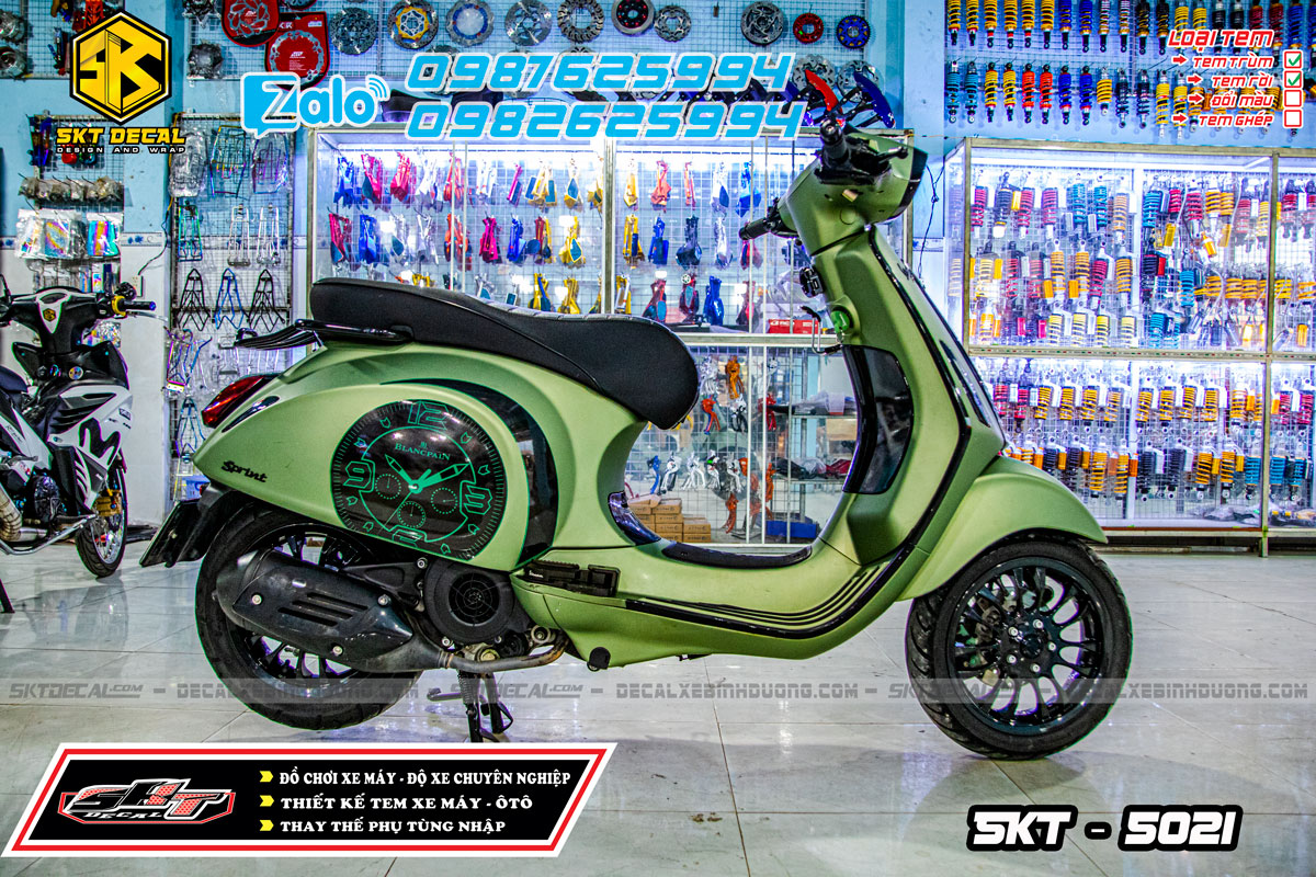 Tem rời xe vespa xanh đen đồng hồ