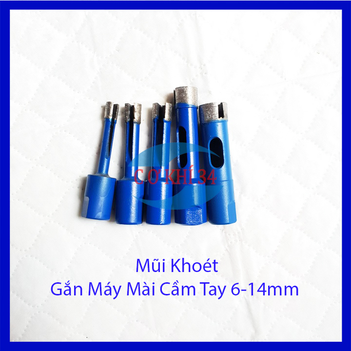 Dụng cụ khoét lỗ gạch men , đá hoa, thủy tinh... gắn máy mài cầm tay bộ 5 mũi phi 6,8,10,12,14mm