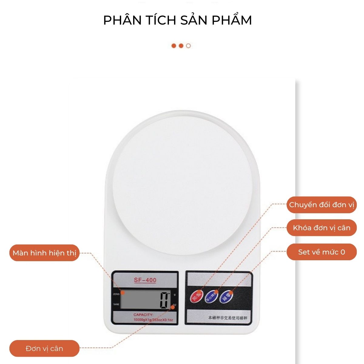 Cân điện tử mini nhà bếp SF400, Cân tiểu ly độ chinh xác cao dịnh lượng 1g đến 10kg, Tặng kèm 2 viên Pin AA