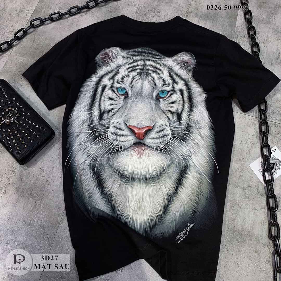 Áo thun nam 3D in hình Cọp Trắng mẫu mới sắc nét không phai màu không dính giặt vải dày mịn mát