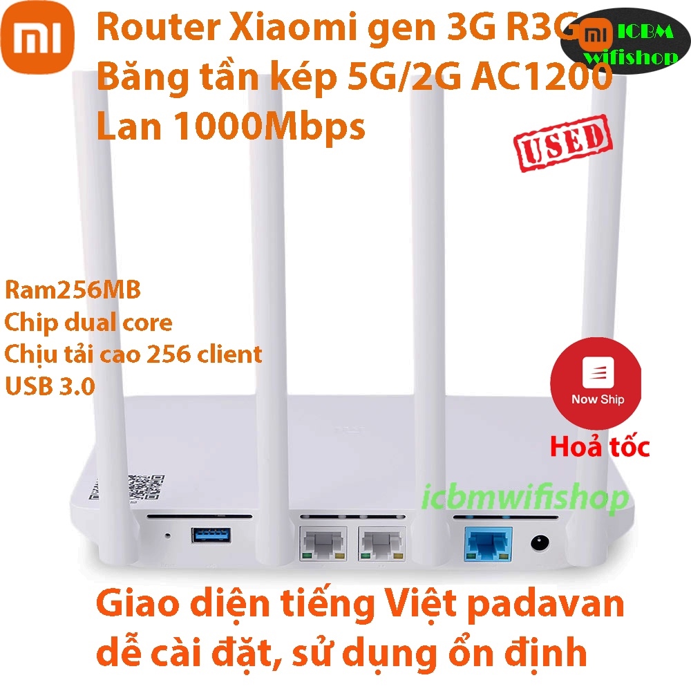 Phát wifi Xiaomi router 3G R3G băng tần kép Wan Lan gigabit AC1200USB 3.0