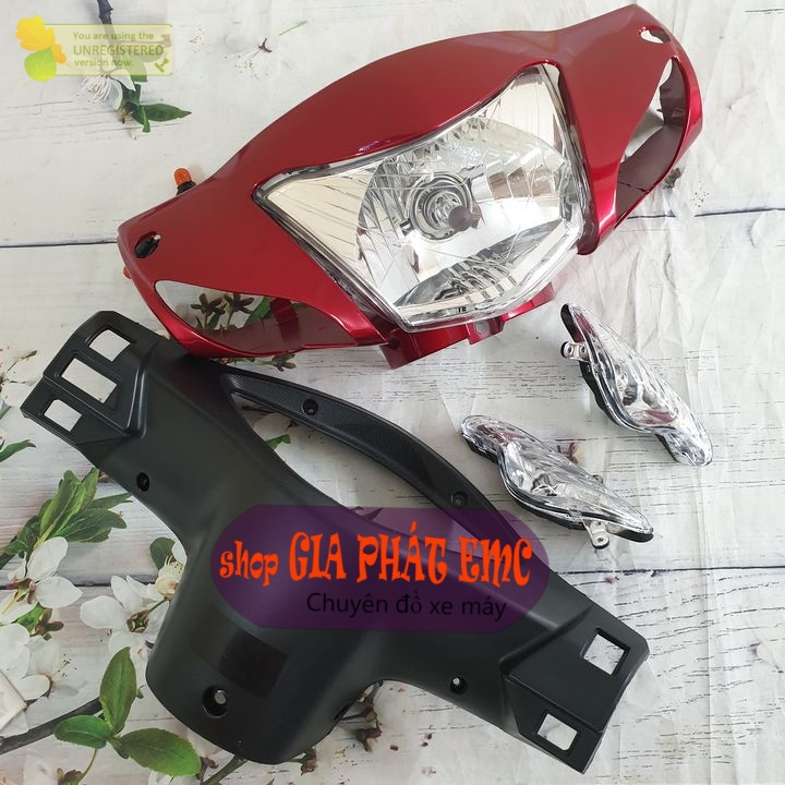 [ 4 món ] Đầu trước xe máy màu ĐỎ ĐUN xe Wave RS / S100 / ALPHA kèm pha đèn