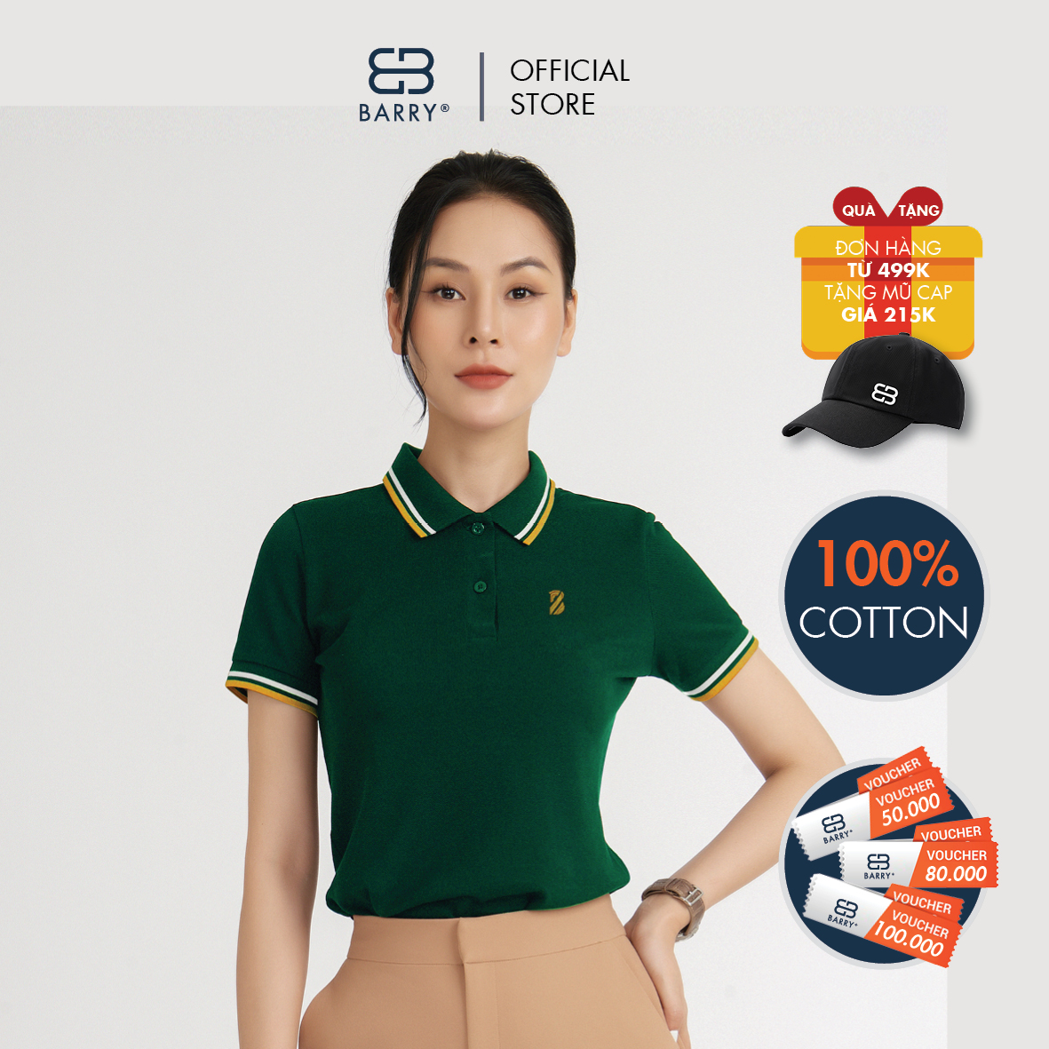 Áo Polo Nữ Vải Cotton Cá Sấu Gai Cao Cấp BARRY SS22 - PG126