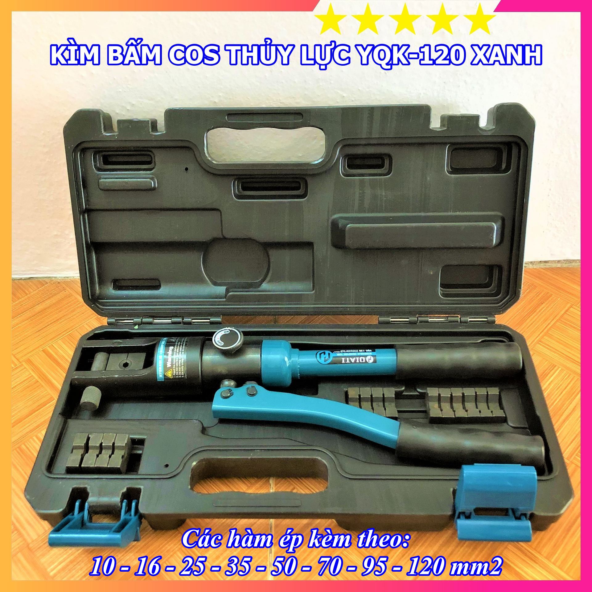 Kìm Bấm Đầu Cos Thủy Lực KYQ120 Xanh - Phạm Vi Ép 10-120mm2 - Hàng Xuất Khẩu Châu Âu - Bảo Hành Toàn Quốc 6 Tháng