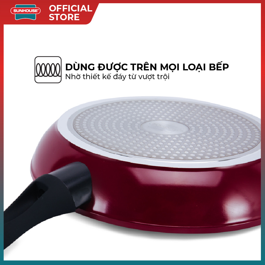 Chảo đá hoa cương SUNHOUSE chống dính đáy từ 26cm SFP26B màu đỏ