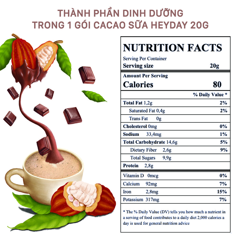 Bột ca cao sữa (Heyday Cacao) - 240g | hot cocoa, sữa dừa
