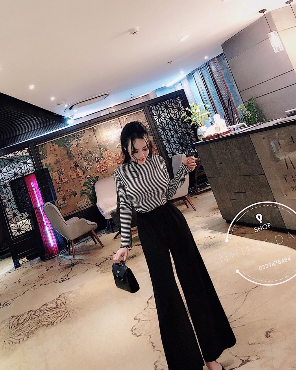 sét bộ đồ áo poly quần lụa chéo ống rộng thoi trang