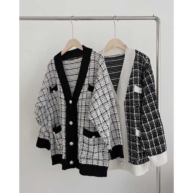 Áo len nữ Cardigan kẻ caro, khoác phong cách Hàn Quốc free size