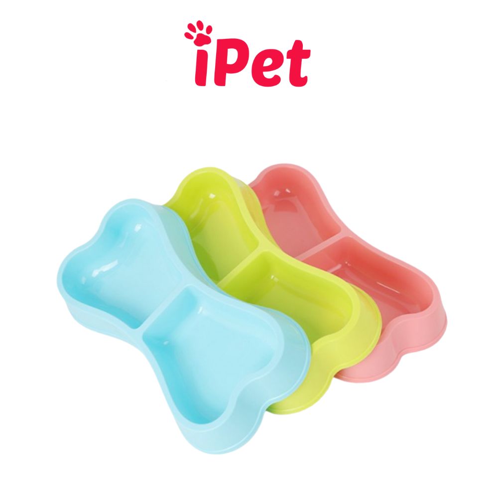 Bát Ăn Đôi Nhựa Hình Xương Cho Thú Cưng Chó Mèo - iPet Shop
