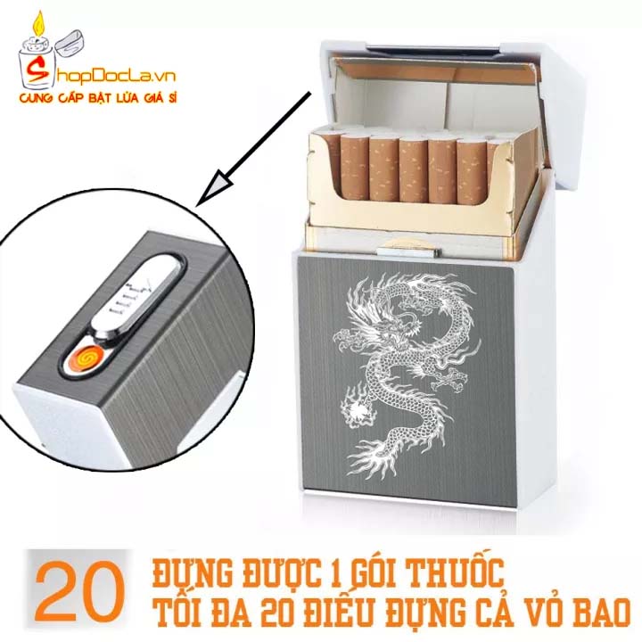 Hộp đựng thuốc focus có bật lửa điện sạc đựng 20 điếu đựng 1 gói, hộp đựng bao thuốc kèm sạc pin , hộp đựng thuốc đa năng , hộp đựng thuốc đa năng kèm bật lửa - nắng hạ