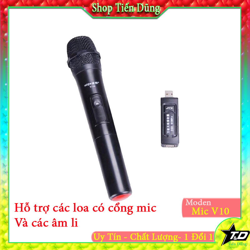 Mic không dây đa năng V10 dùng cho các loa kéo, âm li, vàng, mixer, sound car
