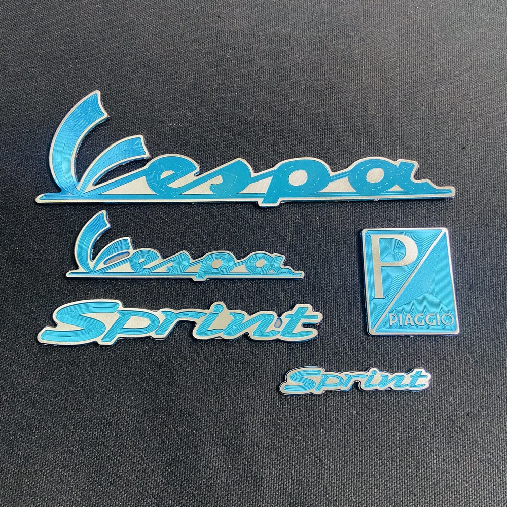 (MỌI NGƯỜI ƠI) Trọn bộ sưu tập tem xe máy, bộ tem LOGO, tên chữ trang trí xe VESPA, VESPA SPRINT chất liệu TITANNIUM, keo dán 3M chắc chắn, màu sắc rực rỡ