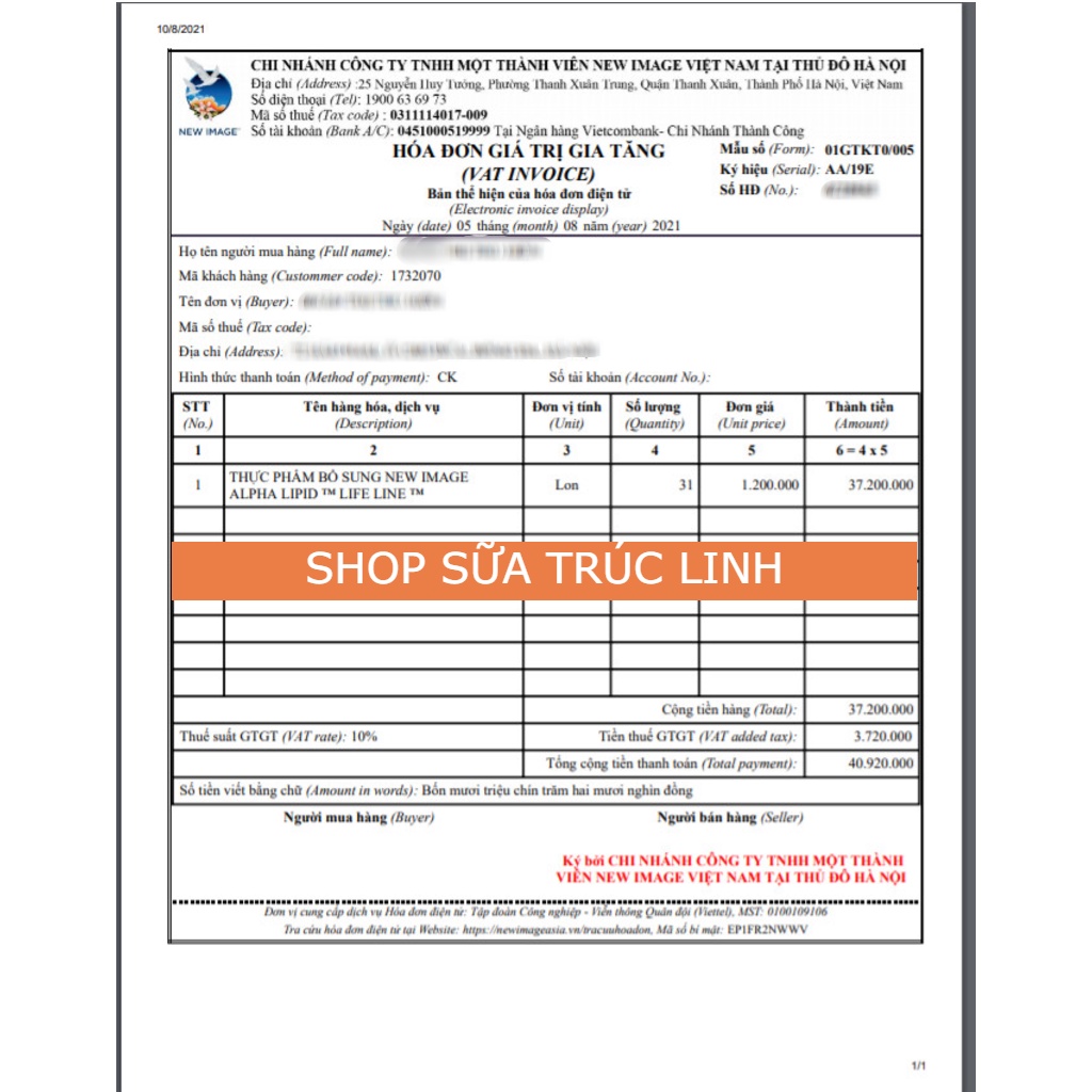 [CHÍNH HÃNG] Sữa non Alpha Lipid Lifeline 450g Nguyên Mã Code