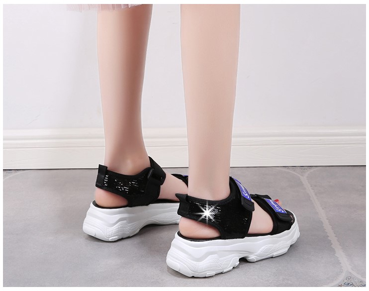Sandal nữ quai ngang phản quang đế cao 5 phân - hottrend 2020