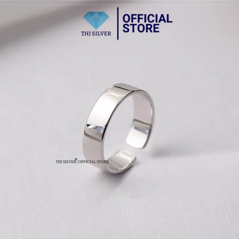 Nhẫn trơn bạc ta THJ - Nhẫn trơn freesize cá tính bóng đẹp