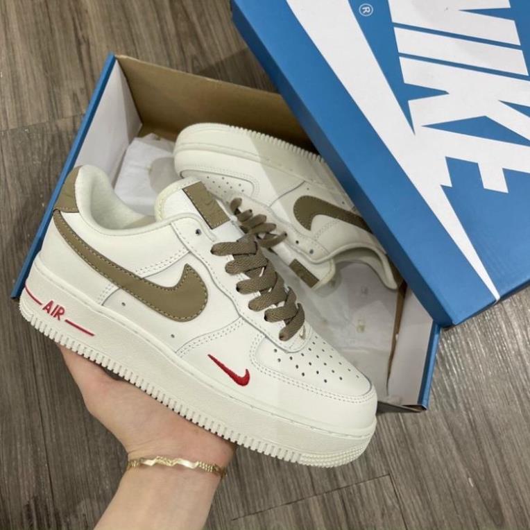 Giày thể thao NIKE AF1 Vệt Nâu, Giày air force 1 low premium white brown bản đẹp 2022 Full box bill tặng kèm dây