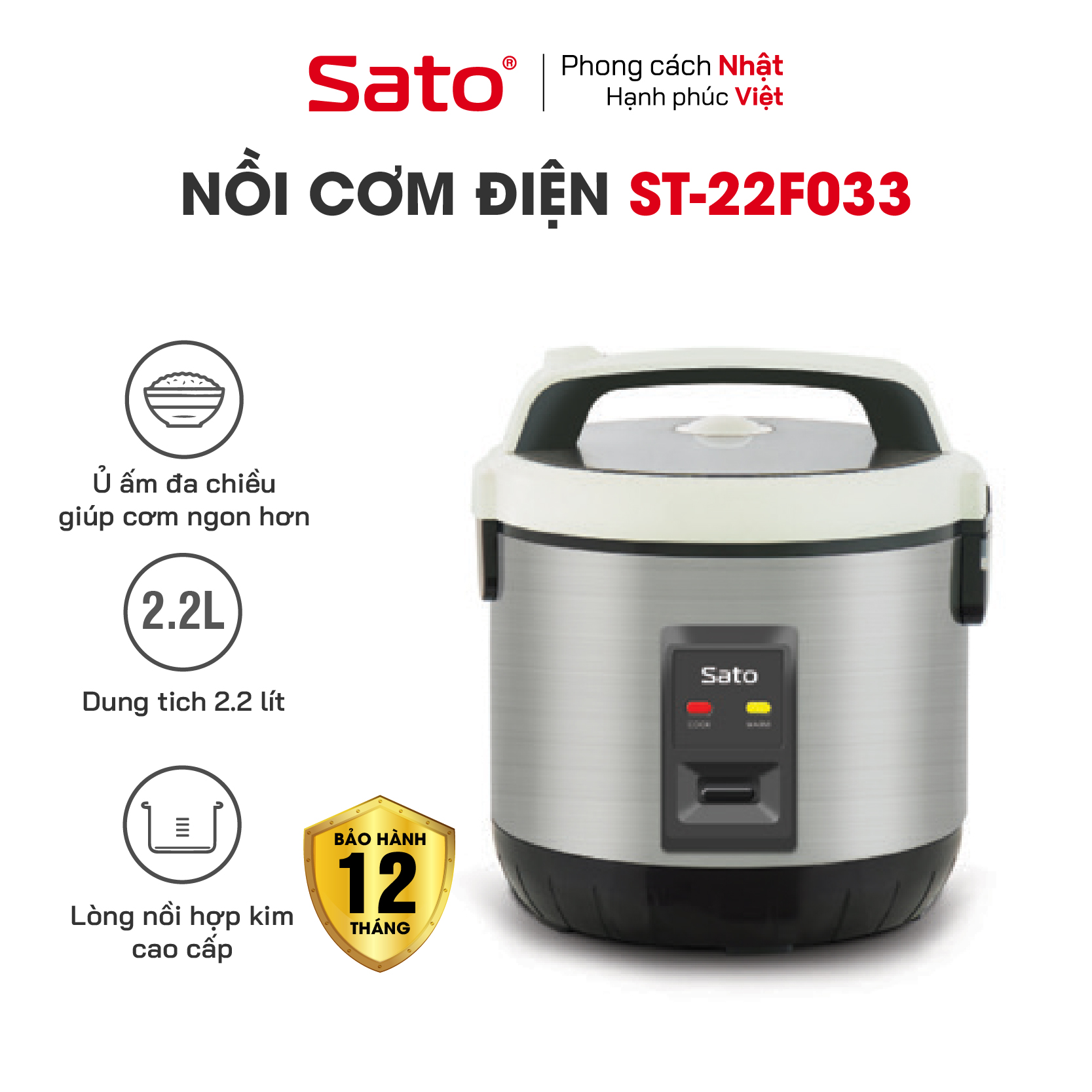 Nồi cơm điện 2.2L Sato 22F033