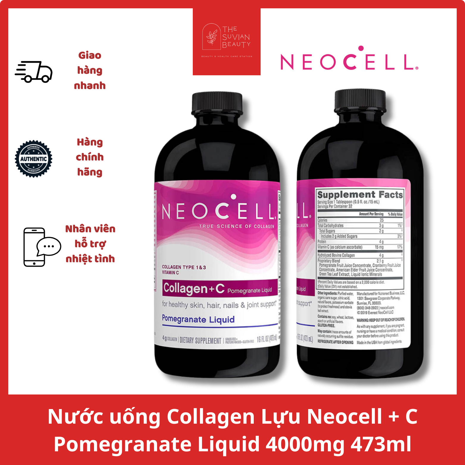 Neocell Collagen + Vitamin C Pomegranate Liquid 4000mg - 473ml