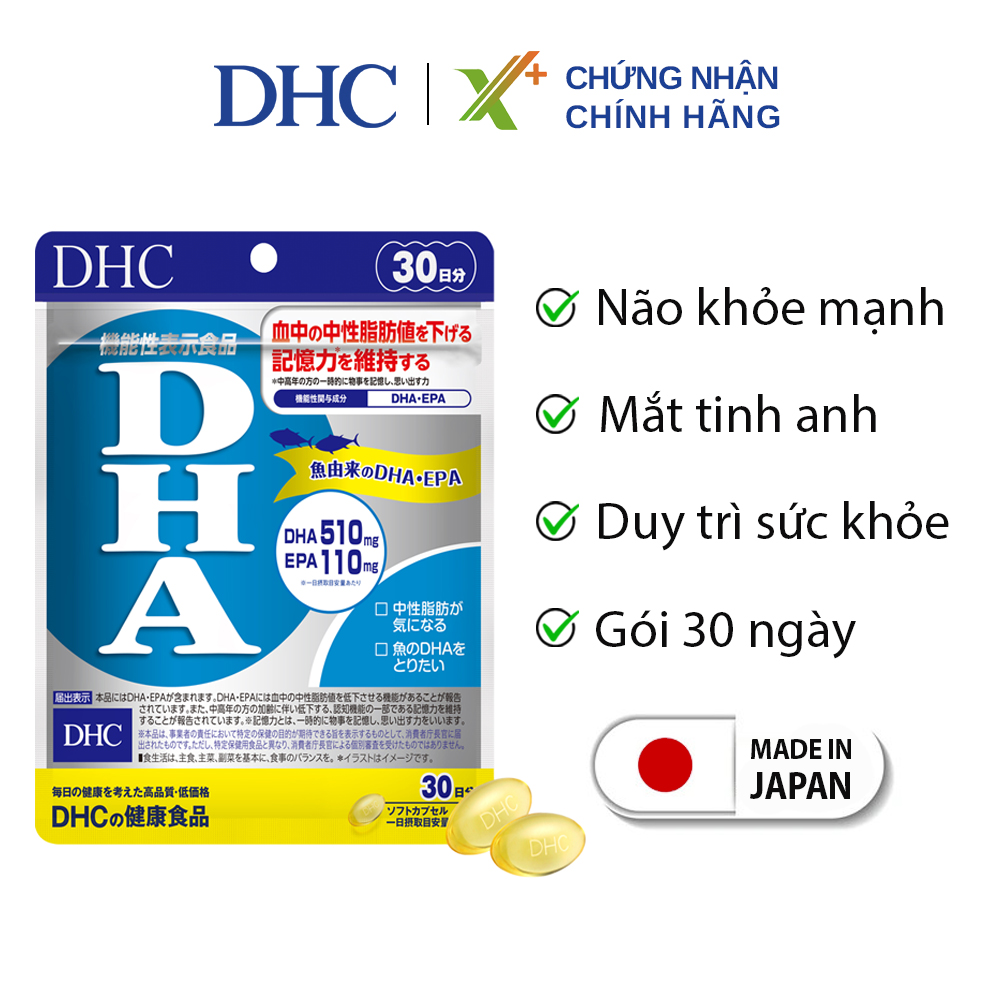 Viên uống bổ não DHC Nhật Bản thực phẩm chức năng bổ sung Omega 3, DHA, EPA phát triển não bộ, cải thiện thị lực đồng thời duy trì trí nhớ gói 30 ngày XP-DHC-DHA30