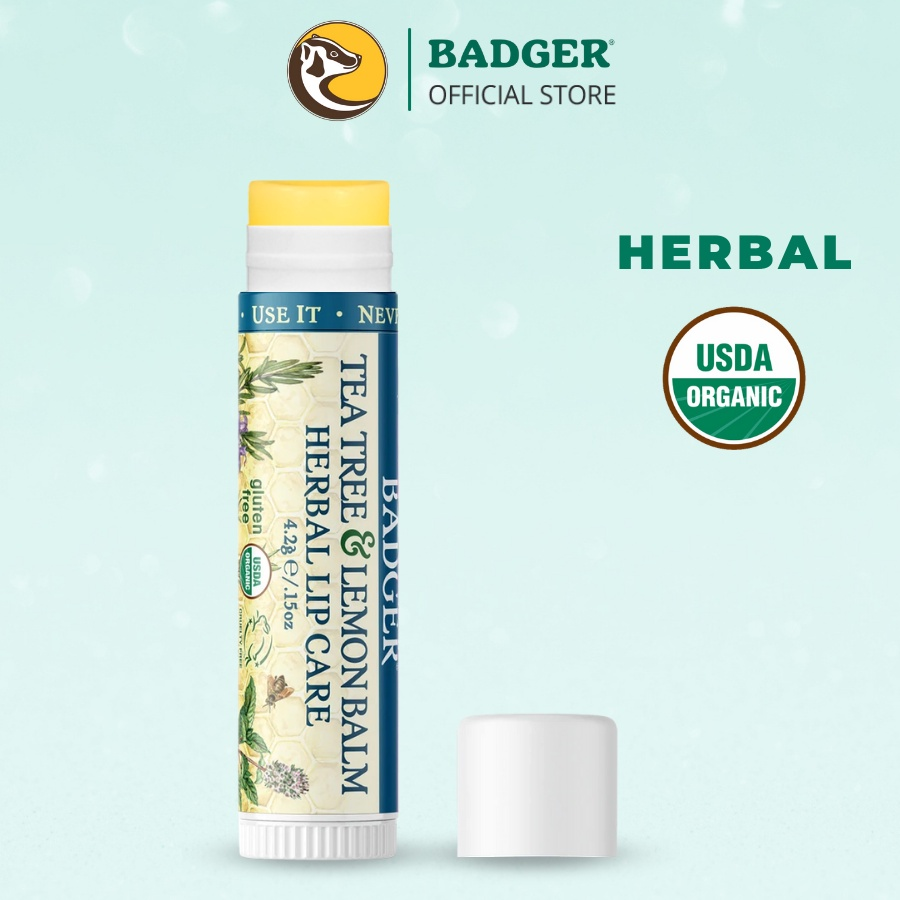 Son dưỡng môi hữu cơ BADGER Tea Tree & Lemon Balm Herbal Lip Balm USDA