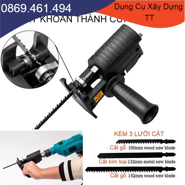 Bộ chuyển đổi máy khoan thành cưa lọng TẶNG kèm 3 lưỡi cưa lọng