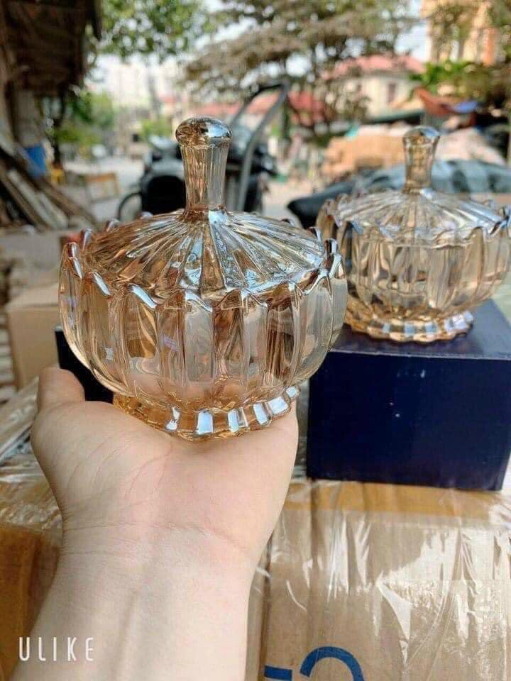 THỐ THỦY TINH ĐỰNG MỨT VÀNG ÁNH KIM