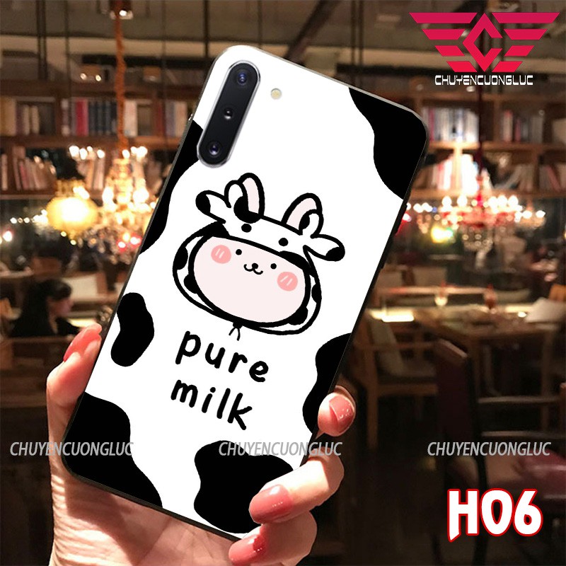 ỐP LƯNG SAMSUNG NOTE 10/ NOTE 10 PLUS/ NOTE 9/ NOTE 8/ NOTE 20/ NOTE 20 ULTRA IN HÌNH BÒ SỮA BẰNG KÍNH