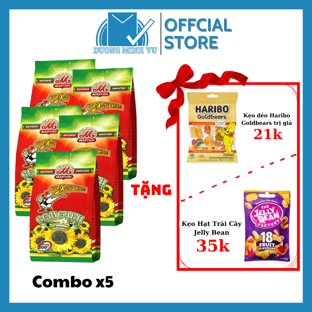 [MUA COMBO 5 GÓI TẶNG 1 GÓI KẸO DẺO HARIBO / KẸO TRÁI CÂY JELLY BEAN] Hạt Hướng Dương Rang Martin Gói 200g