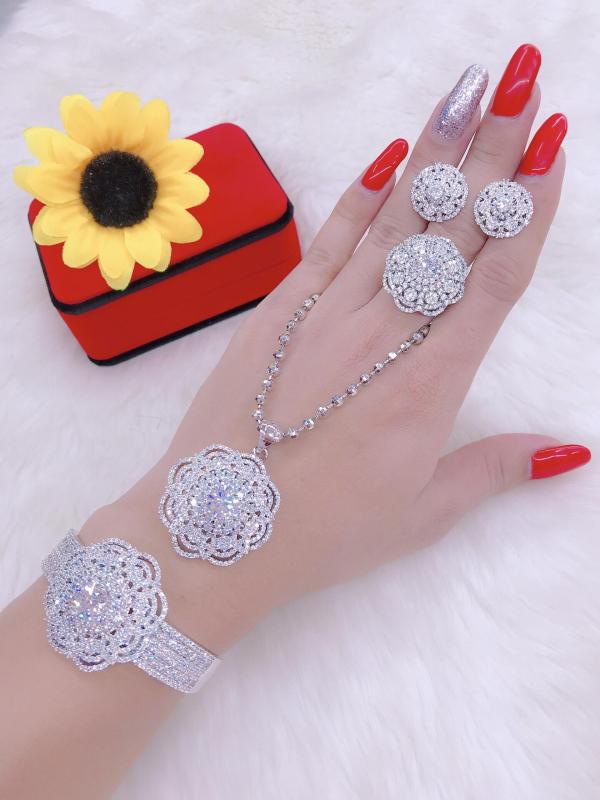 Bộ Trang Sức Cao Cấp, Hoa - Givishop - B40707112 , Bền Màu, Sáng Như Vàng Thật, Chất Liệu Bạc Thái, Không Đen, Không Ngứa - Thiết Kế Đi Tiệc, bac cao cap gia re, mau nu trang bac, trang suc bach kim bo, nu trang bang bac cao cap, nu trang bac