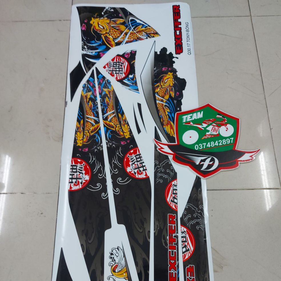 [HCM]Tem xe exciter 135  tem rời cao cấp mẫu cá chép dán xe đen