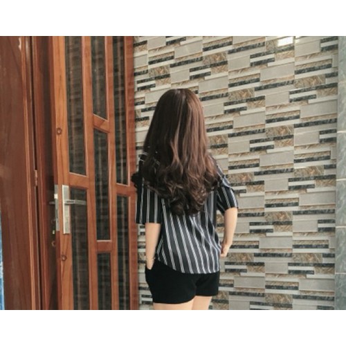 Áo Sơ mi oversize đen 2 sọc trắng - tay ngắn