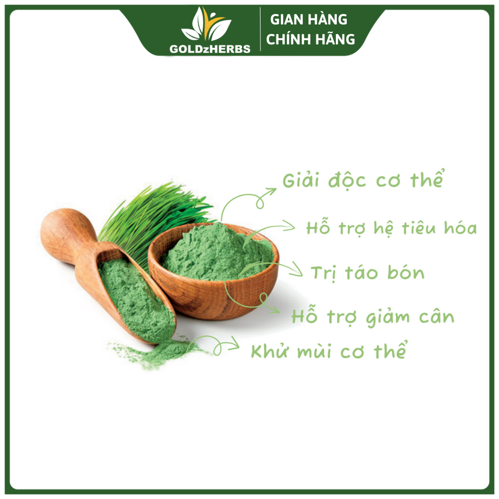 Bột cỏ lúa mì hữu cơ sấy lạnh GoldzHerbs, 100% nguyên chất - Hộp 15 gói x 4g