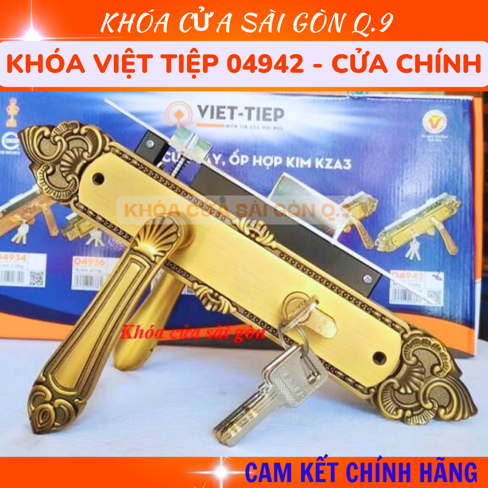 Khóa Việt Tiệp tay gạt 04942 - Cửa chính màu gỗ sang trọng- BH 3 năm