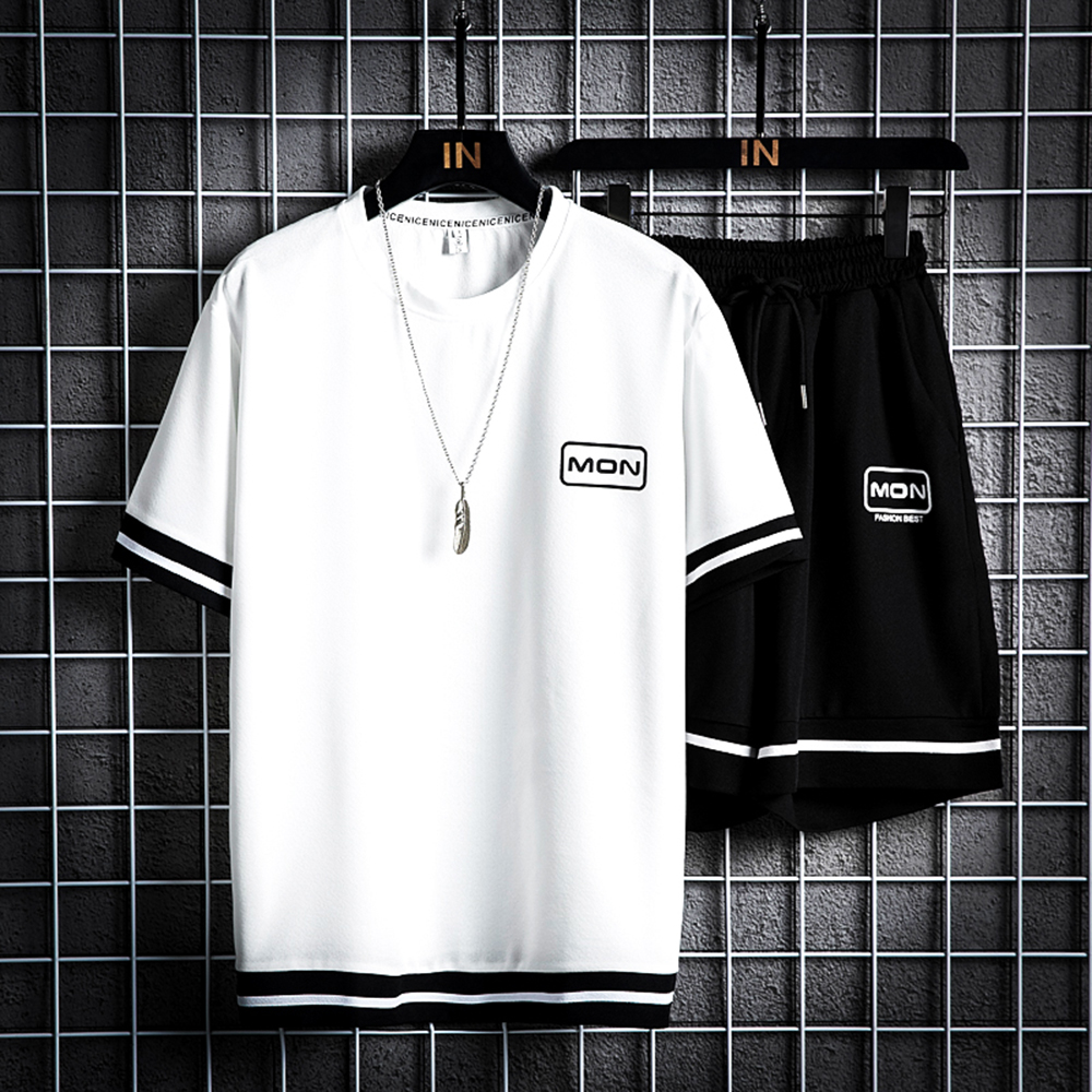 Bộ Quần Áo Thun Nam HNBLET Viền Phối Sọc Trẻ Trung Áo Ngắn Tay Cổ Tròn Kết Hợp Quần Shorts Trơn Có Túi Hot Trend 2024 Thời Trang 4MENHN SET NAM 90000161