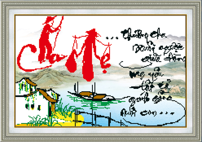 Tranh Đính Đá ABC 3D Thương Cha Xuôi Ngược Giữa Dòng , Mẹ Yêu Tất Tả Gánh Gồng Nuôi Con DF160 (KHÁCH TỰ ĐÍNH) KT:66X45CM