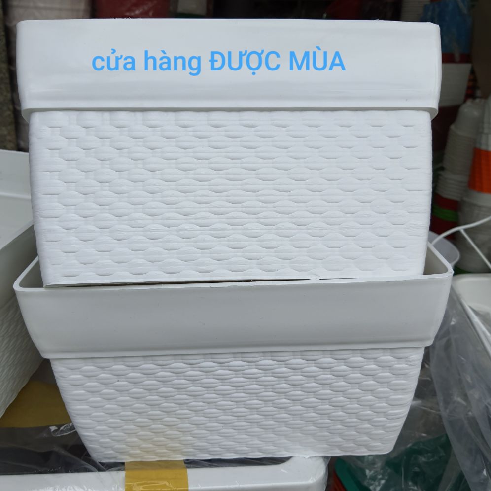 Combo 2 chậu chữ nhật kiểu mây đan 30cm.