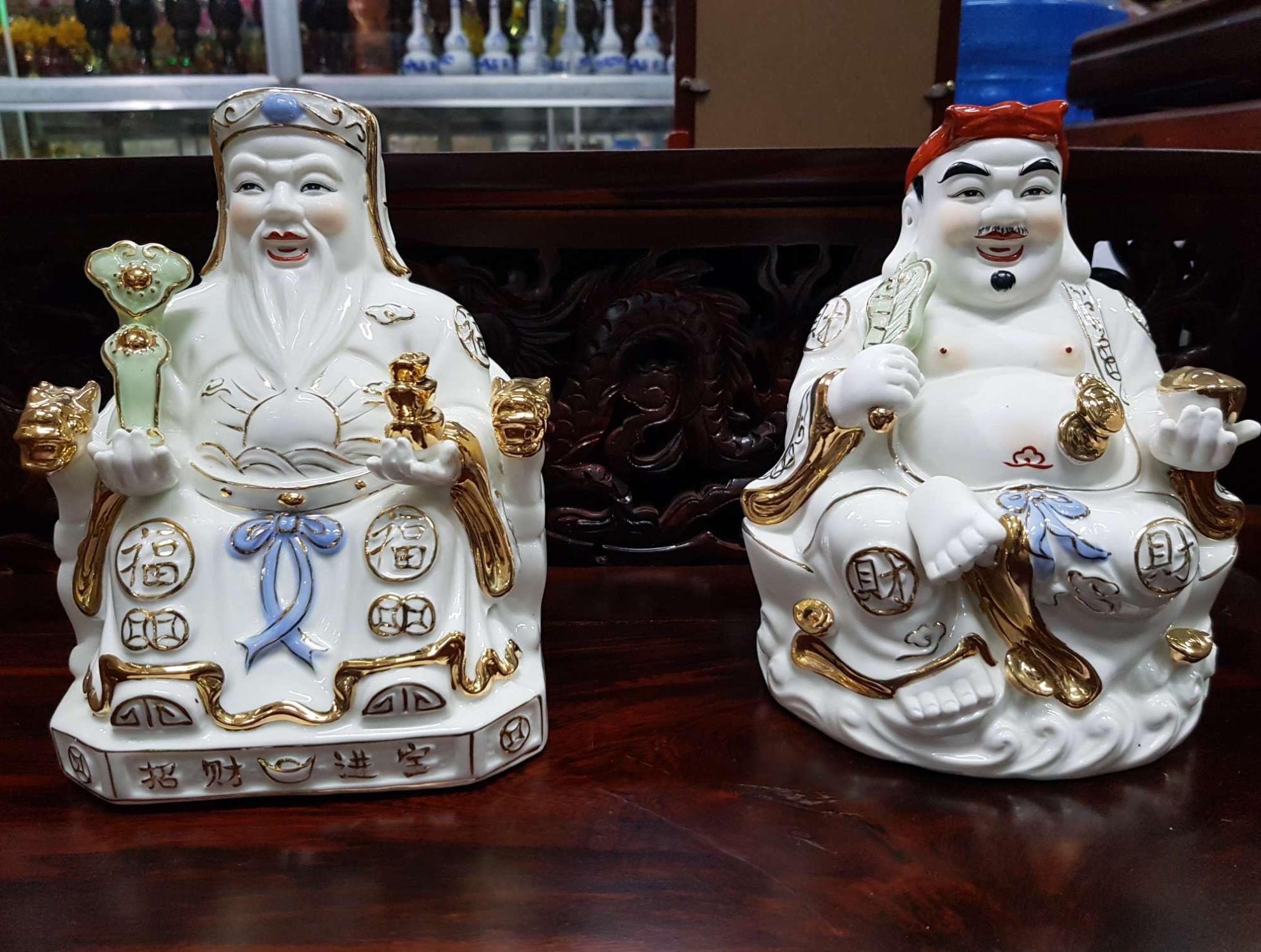 cặp thần tài ông địa sứ 7in cao 19 cm