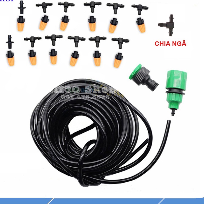 Bộ 12 -15 -20 béc vòi tưới phun sương cam kèm t6mm và dây 15m -20m-30m loại 1 - tưới rau, cây cảnh, làm mát không khí