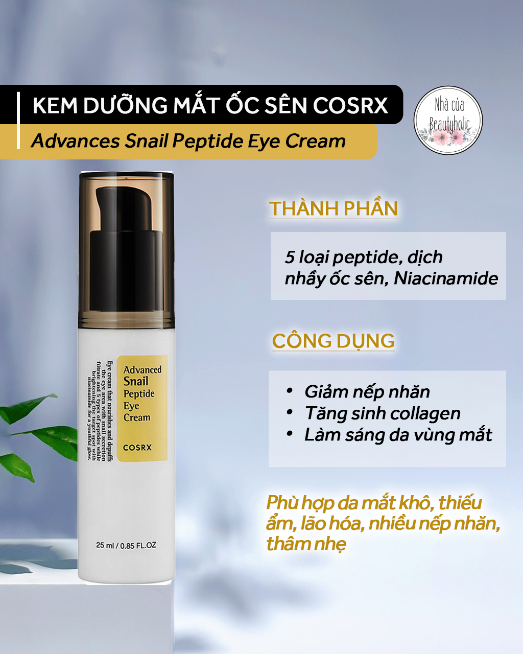 Kem mắt ốc sên cosrx snail peptide eye cream