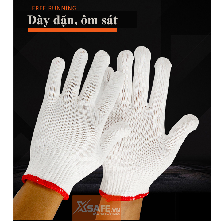 Găng tay bảo hộ sợi poly 50g ôm sát bàn tay, chống trơn trượt, chống giãn, thao tác linh hoạtGăng tay bảo hộ lao động