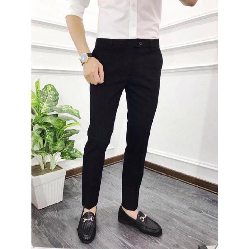 Quần âu nam Hàn Quốc, quần tây nam đen dáng ôm vải co giãn không nhăn Cao Cấp, thiết kế đơn giản dễ phối trang phục, ảnh thật 100%