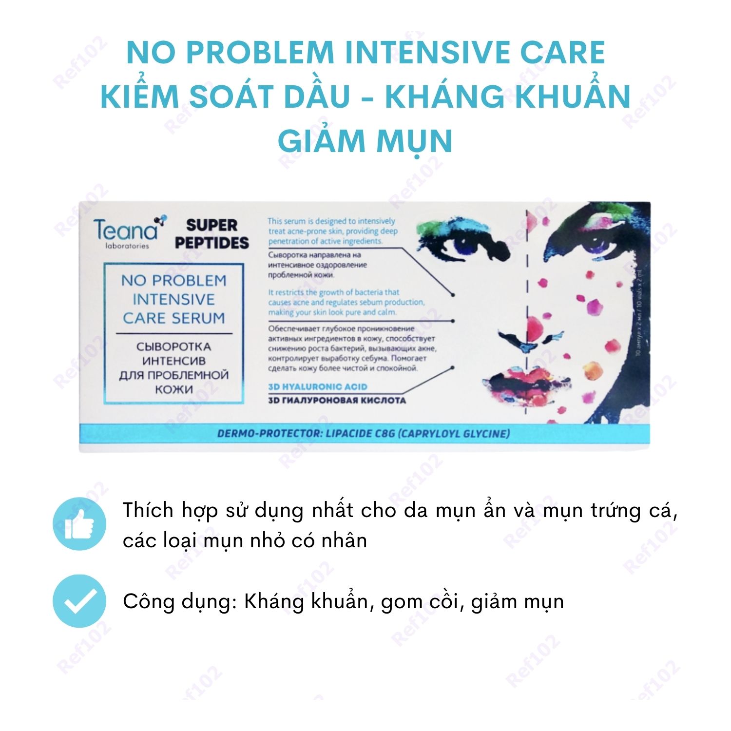 Serum Teana Super Peptides phục hồi giảm sưng mẩn đỏ mụn dưỡng trắng mờ ...