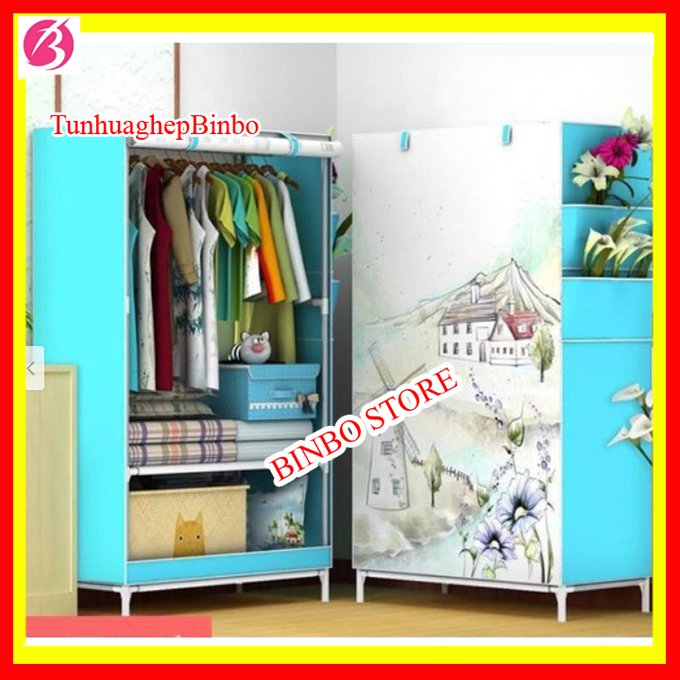 [SALE XẢ HÀNG]Tủ vải khung sắt 3D 1 buồng , 2 ngăn
