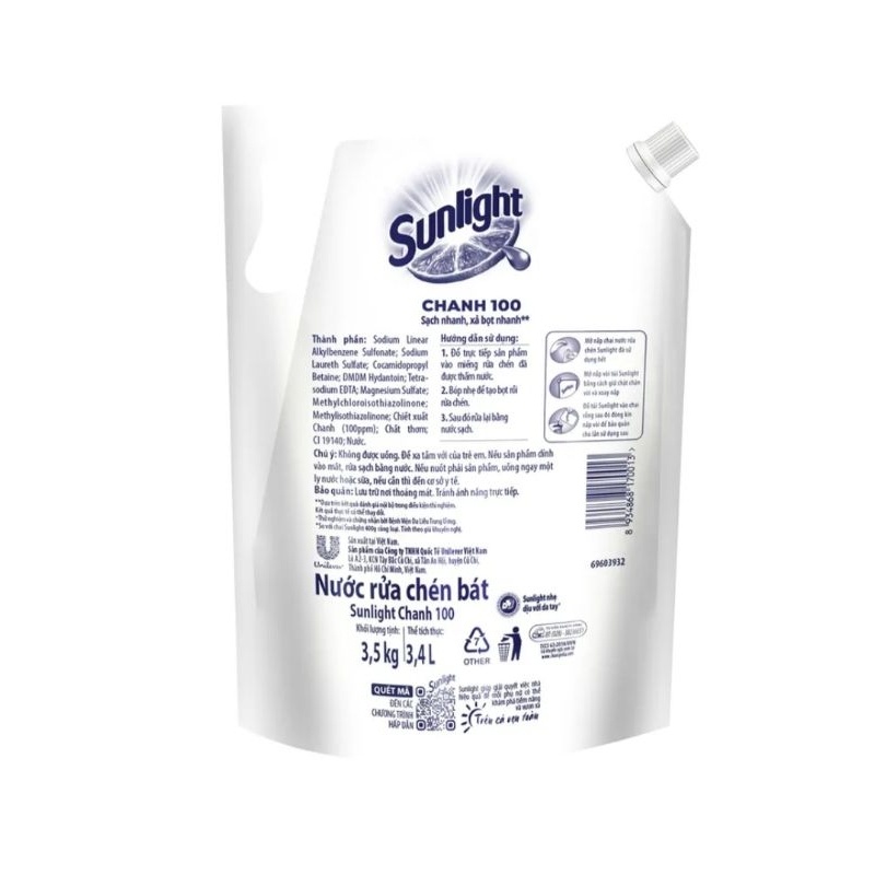 Nước Rửa Chén Bát Sunlight Chanh 100 (3.5Kg)