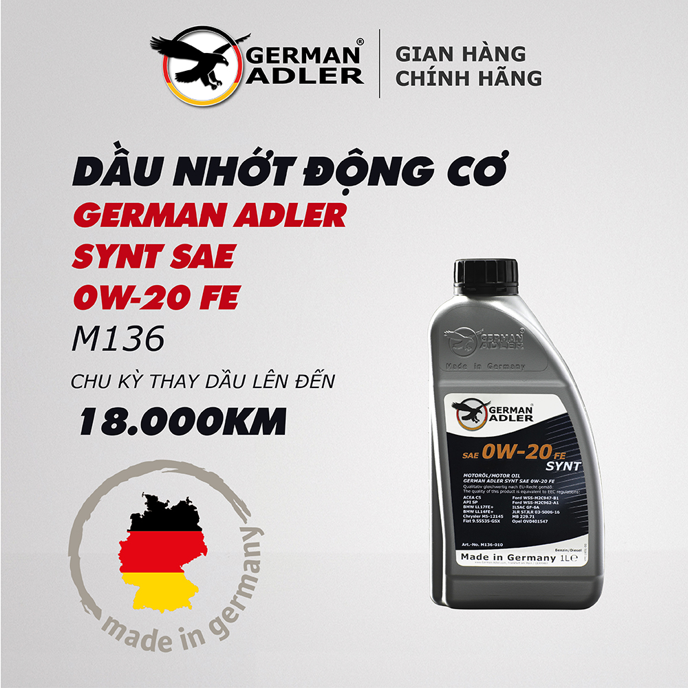Dầu Nhớt Động Cơ GERMAN ADLER SYNT SAE 0W-20 FE 1L