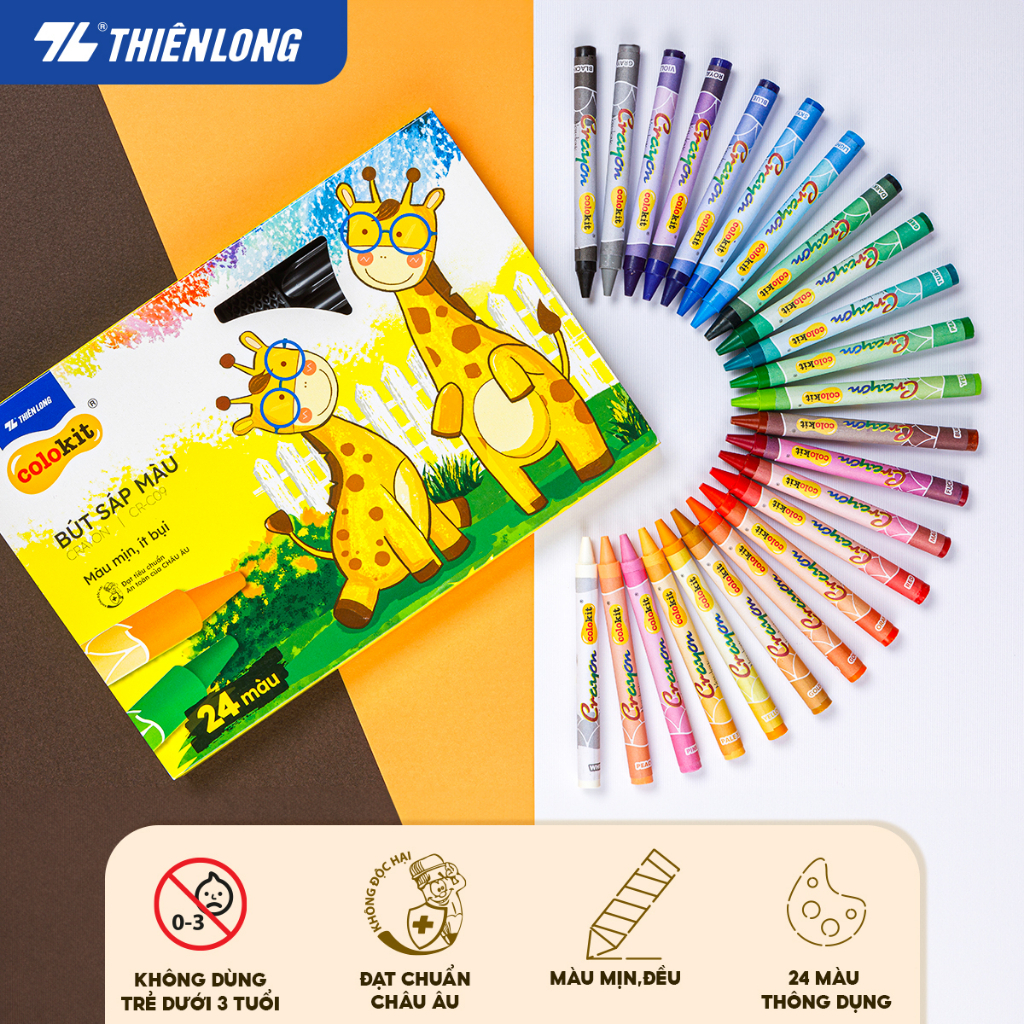 (1 Hộp) Bút sáp 24 màu Colokit Thiên Long CR-C09