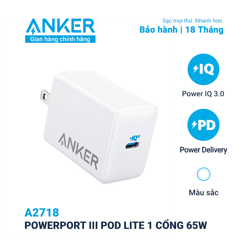 Sạc ANKER Powerport III Pod Lite 1 cổng 65w - A2718