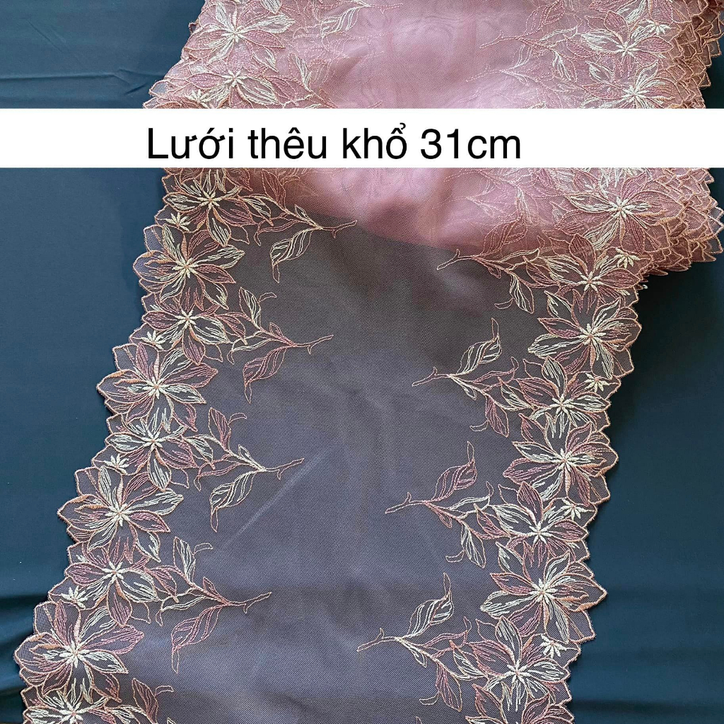 Vải lưới thêu, ren trang trí (1m)