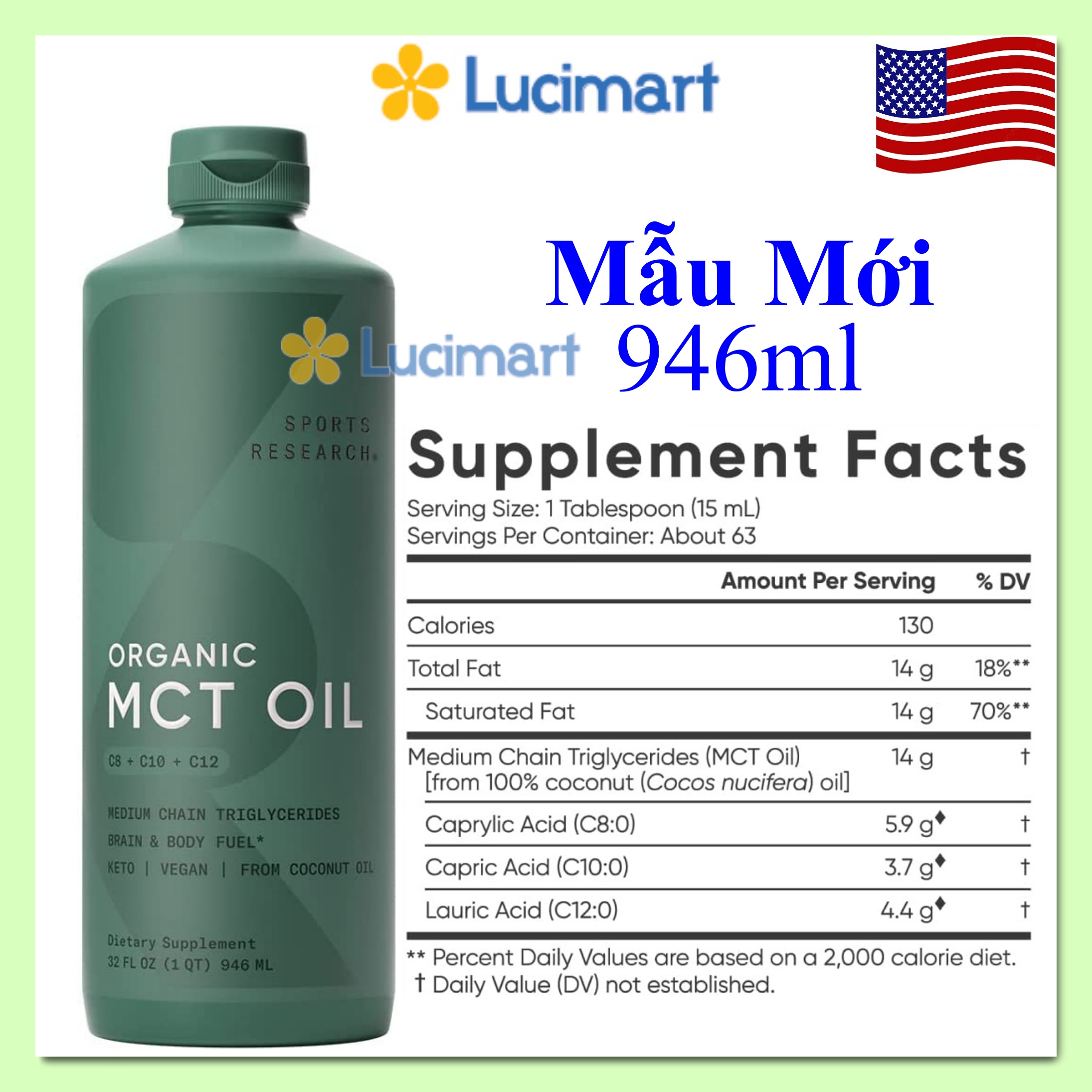 Dầu dừa MCT Oil chuyển hóa chất béo Medium Chain Triglycerides các loại [Hàng Mỹ]