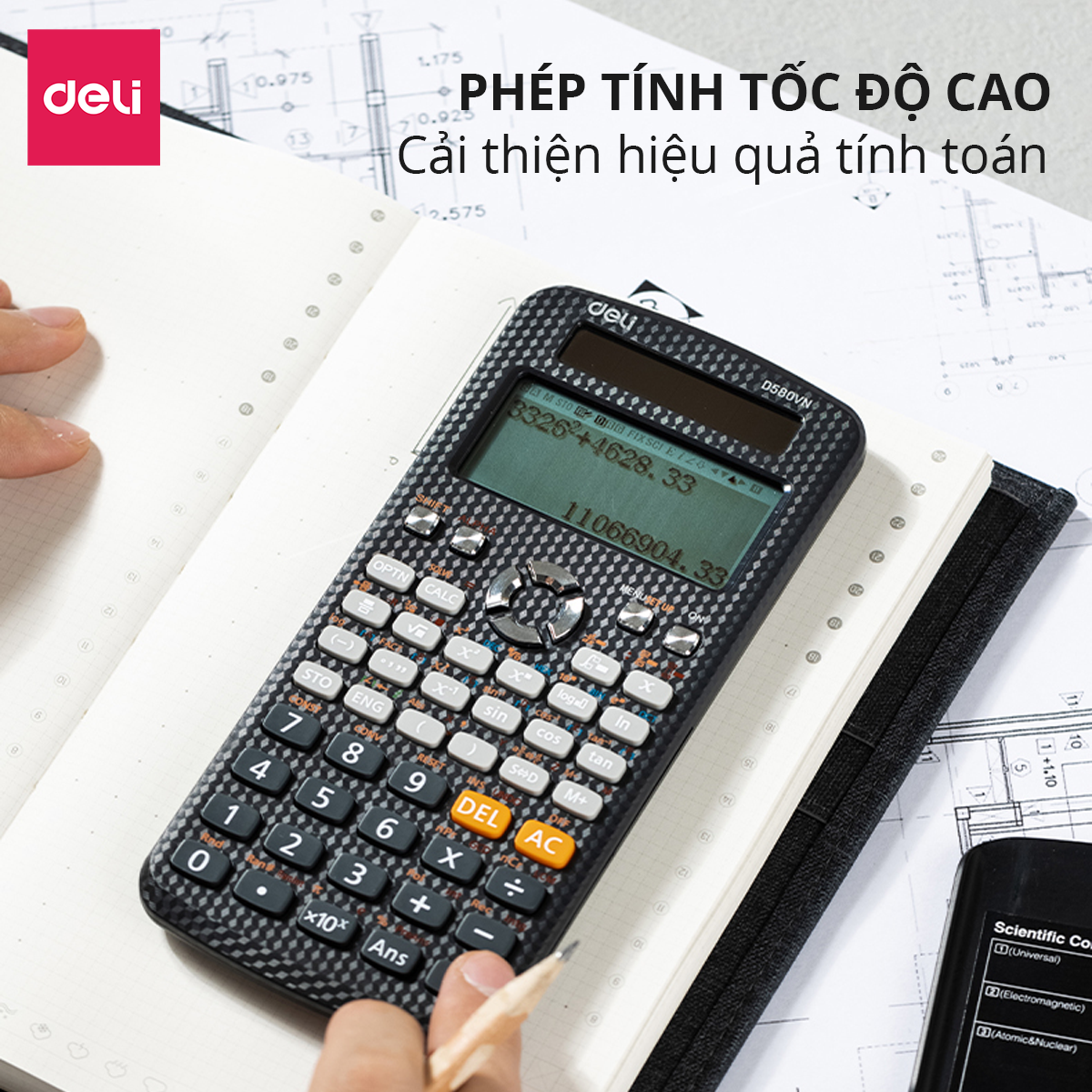 Máy tính cầm tay học sinh Deli CD580VN mới nhất cho học sinh cấp 2 3 chuyên dụng mang vào phòng thi, bảo hành 5 năm